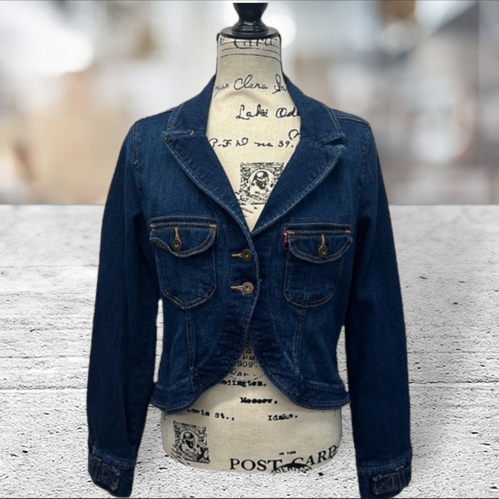 Levi Strauss & Co Levis Blue 2 Button Tulip Hem Accent Denim Jeans Jacket Size L